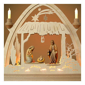 Arco navideño madera Val Gardena Natividad 40x40 cm LED coloreado
