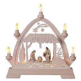 Arco navideño madera Val Gardena Natividad 40x40 cm LED coloreado