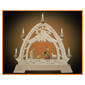 Christmas arch, Val Gardena painted wood, 16x16 in, Nativity Scene with LED lights