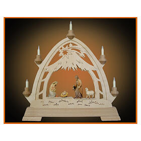 Arco navideño madera Val Gardena coloreado 40x40 cm LED Natividad