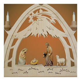 Arc Noël bois Val Gardena peint 40x40 cm LED Nativité