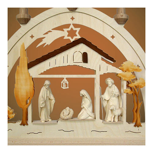 Christmas arch of Val Gardena natural wood, 16x20 in, Holy Family with shepherd 2