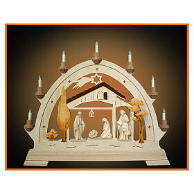 Arco de Natal madeira natural Val Gardena 40x50 cm Sagrada Família pastor