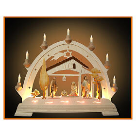 Colourful Christmas arch, 16x20 in, Val Gardena wood, Nativity Scene with shephard