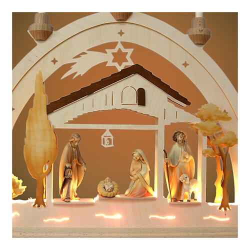 Colored Christmas arch 40x50 cm Val Gardena wood Nativity with shepherd 2