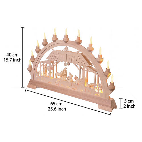 Arco natalizio 9 figure 8 cm Paul legno naturale Val Gardena LED 40x65x5 cm 3