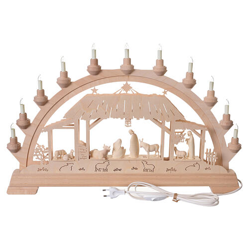 Arco natalizio 9 figure 8 cm Paul legno naturale Val Gardena LED 40x65x5 cm 11