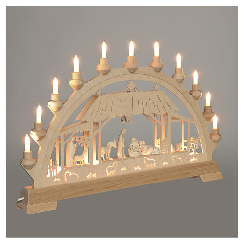 Łuk bożonarodzeniowy z 9 figurkami, klon naturalny Val Gardena, LED, 42x63x7 cm 5