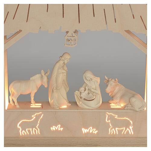 LED Christmas arch Paul in natural Val Gardena maple wood with 9 Nativity figures, 8 cm 40x65x5 cm 4
