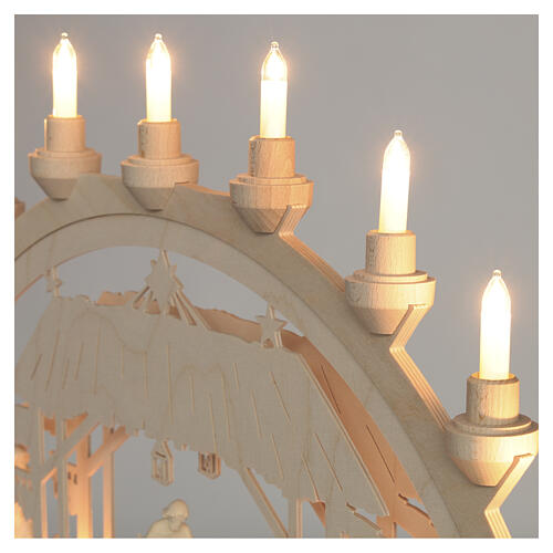 LED Christmas arch Paul in natural Val Gardena maple wood with 9 Nativity figures, 8 cm 40x65x5 cm 10