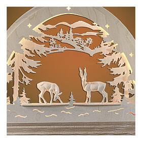 Christmas arch of natural wood, Val Gardena, roebucks and LED lights, 20x16 in