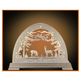 Arco navideño madera natural Val Gardena LED corzos 50x40 cm