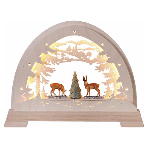 Arc de Noël coloré chevreuils et arbre 50x40 cm LED bois Val Gardena 1