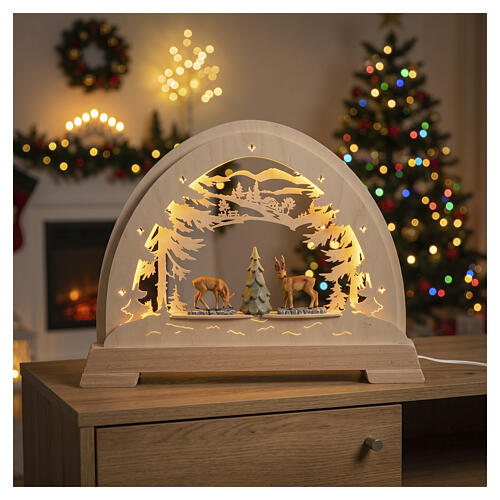 Arc de Noël coloré chevreuils et arbre 50x40 cm LED bois Val Gardena 2