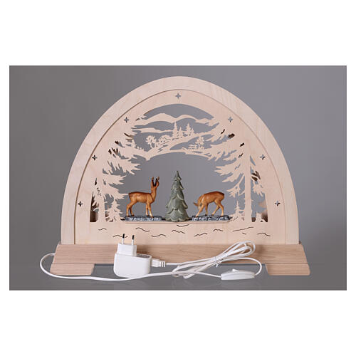 Arc de Noël coloré chevreuils et arbre 50x40 cm LED bois Val Gardena 6