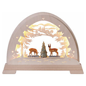 Arco di Natale colorato caprioli e albero 50x40 cm LED legno Val Gardena