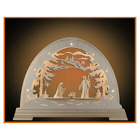 Christmas arch "Bosco", natural wood of Val Gardena, Holy Family, LED lights