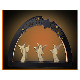 Christmas arch with stars and angels, Aram collection, Val Gardena natural wood, LED lights, 16 in