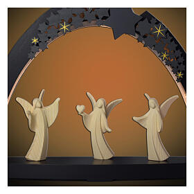 Christmas arch with stars and angels, Aram collection, Val Gardena natural wood, LED lights, 16 in