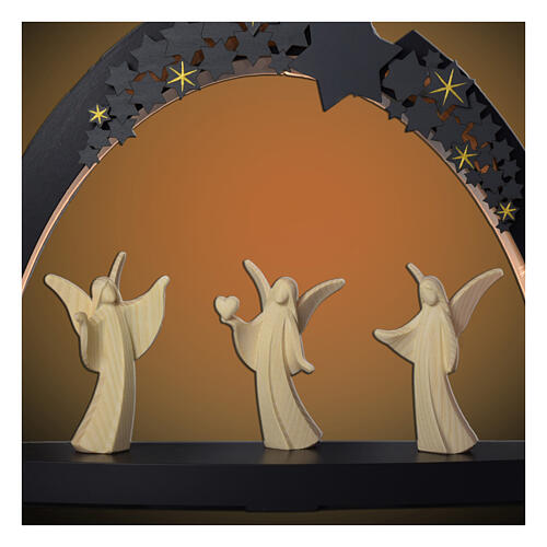 Christmas arch with stars and angels, Aram collection, Val Gardena natural wood, LED lights, 16 in 2