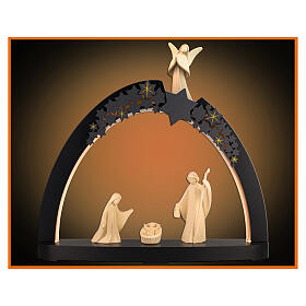 Christmas arch with stars, Aram Nativity Scene with angel, Val Gardena natural wood, 16 in, LED lights