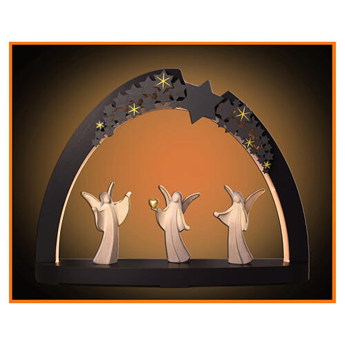 Arco de Navidad glaseado bicolor estrellas y ángeles Aram madera Val Gardena 40 cm LED 1