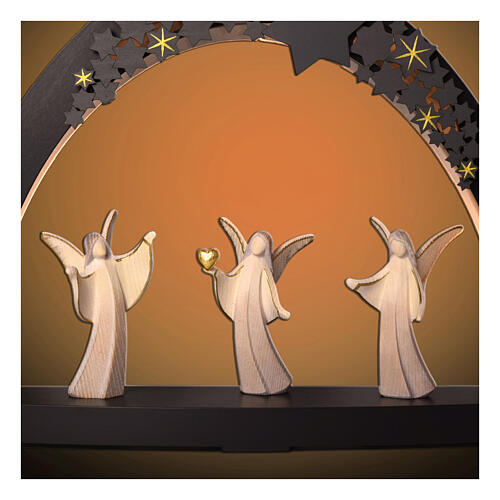 Arco de Navidad glaseado bicolor estrellas y ángeles Aram madera Val Gardena 40 cm LED 2