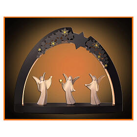 Arc de Noël patiné bicolore étoiles et anges Aram bois Val Gardena 40 cm LED