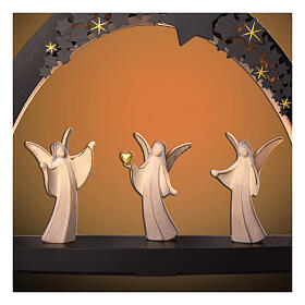 Arc de Noël patiné bicolore étoiles et anges Aram bois Val Gardena 40 cm LED