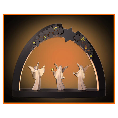 Two-tone patinated Christmas arch stars and angels Aram Valgardena wood 40 cm LED 1