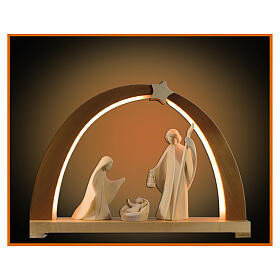 Natural wooden Christmas arch, Val Gardena, Holy Family of 5 in