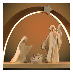 Natural wooden Christmas arch, Val Gardena, Holy Family of 5 in