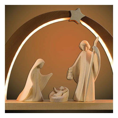 Arc de Noël bois Val Gardena Sainte Famille h crèche 13 cm naturelle 2