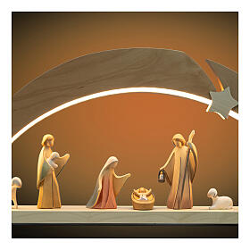 Christmas arch of painted wood, Val Gardena Nativity Scene Aram with 8 figurines and LED lights