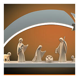 White Christmas arch with Aram Nativity Scene, 8 figurines of Val Gardena natural wood, LED lights