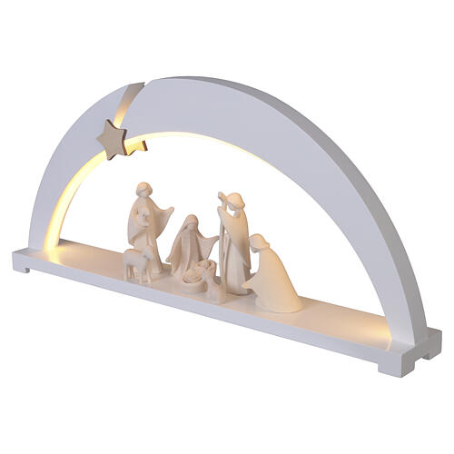 Arc Noël blanc 8 santons crèche Aram bois Val Gardena naturel LED 3