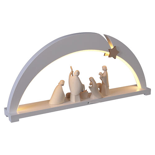 Arc Noël blanc 8 santons crèche Aram bois Val Gardena naturel LED 5