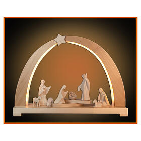 Christmas arch with 9 figurines, Aram Nativity Scene, Val Gardena natural wood