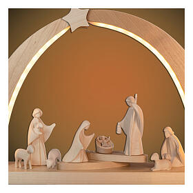 Christmas arch with 9 figurines, Aram Nativity Scene, Val Gardena natural wood