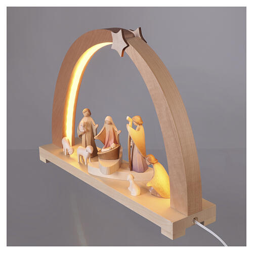 Lichterbogen, Heilige Familie und Hirten, 10 cm Aram-Figurenserie, Holz natur/koloriert, mit LED-Beleuchtung, Grödner Kunsthandwerk 3
