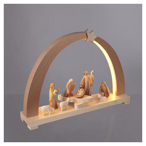 Lichterbogen, Heilige Familie und Hirten, 10 cm Aram-Figurenserie, Holz natur/koloriert, mit LED-Beleuchtung, Grödner Kunsthandwerk 4
