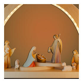 Painted Christmas arch with 9 figurines, Aram Nativity Scene, Val Gardena maple wood