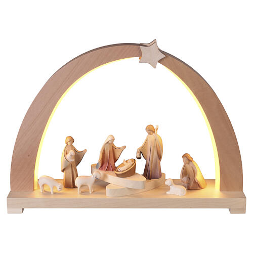 Arco di Natale colorato 9 figure presepe Aram legno Val Gardena 1