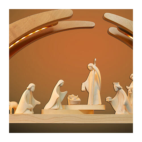 Christmas arch with 12 figurines of natural wood, Aram Nativity Scene from Val Gardena, LED lights 2