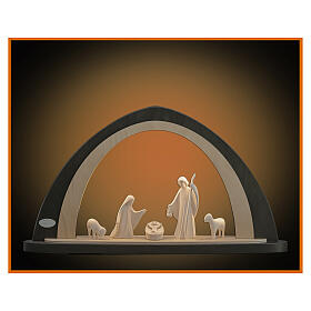 Christmas arch with Aram Holy Family, Val Gardena natural wood, LED lights