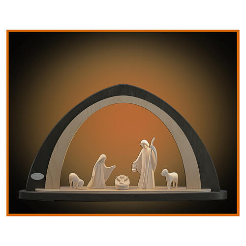 Christmas arch with Aram Holy Family, Val Gardena natural wood, LED lights 1