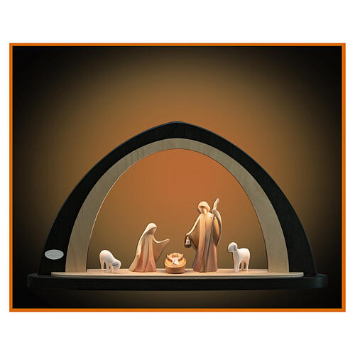 Painted Christmas arch with LED lights, Aram Nativity Scene, Val Gardena wood 1