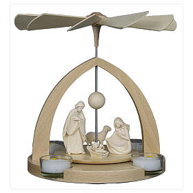 Christmas pyramid with Kaledos Holy Family, Val Gardena natural wood, 10x8 in