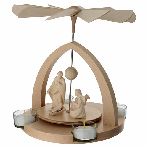 Piramide natalizia Sacra Famiglia Kaledos legno naturale Val Gardena 25x20 cm 4