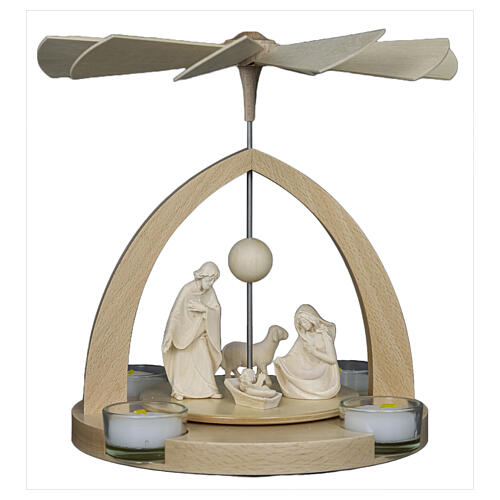 Christmas pyramid Holy Family Kaledos natural wood Val Gardena 25x20 cm 1